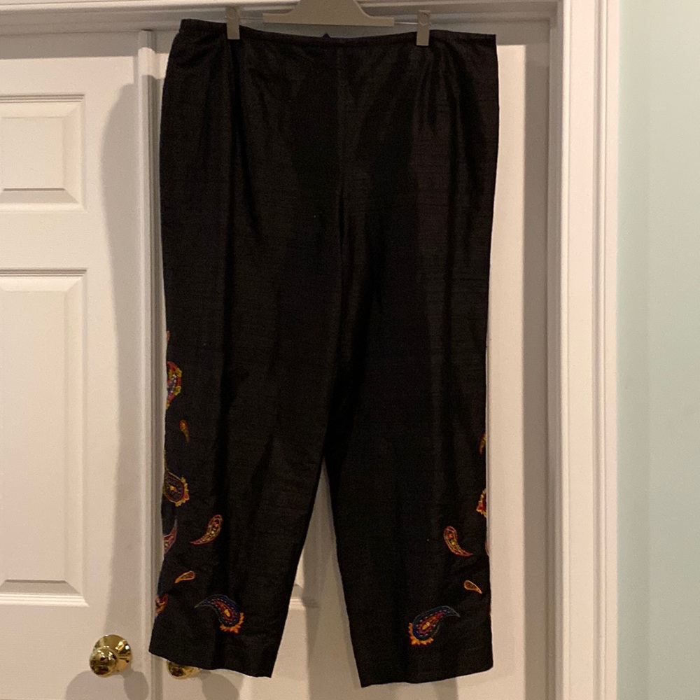 Muse Silk Pants with Embroidered Paisley on Legs